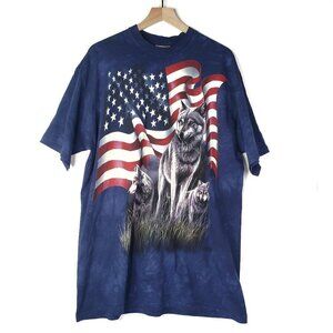 The Mountain Americana Wolf American Flag Tie Dye Tee XL Blue TShirt 4th of July